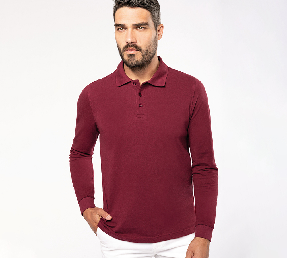 k243 - basic heren polo lange mouwen bedrukken - hoogwaardig t-shirt bedrukken