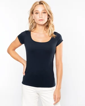 k384 - basic+ dames t-shirt boothals bedrukken -