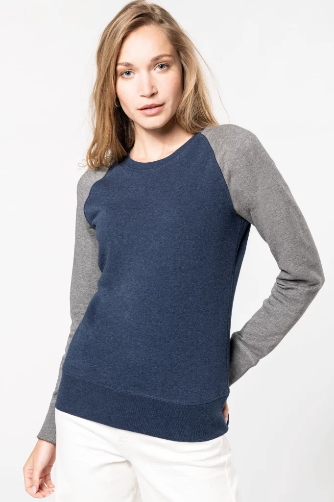 k492 - dames duotone sweater met raglan mouwen -