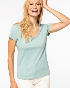 ns329 - dames biokatoen slub t-shirt onafgewerkte randen -